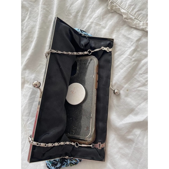 Small Black and Blue Floral Beaded Clutch Handbag - Picture 6 of 6